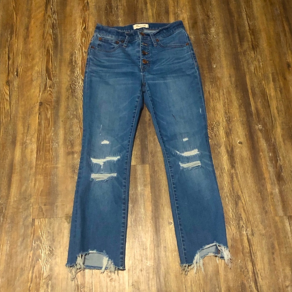 Madewell Distressed Blue Boot Cut Jeans